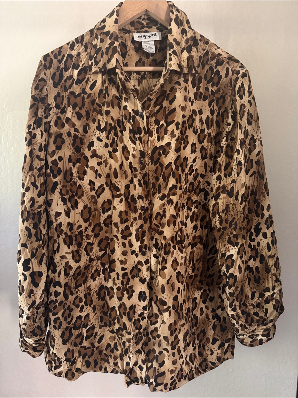 💯Silk Easy Spirit Leopard Print Button-Down Shirt in Brown and Black Plus Size 1